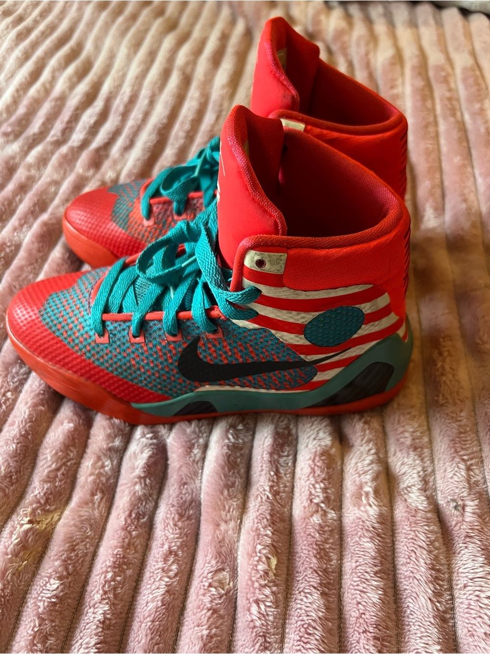 Nike Kobe Kids' High-Top Athletic Shoes - Red with Teal Accents
